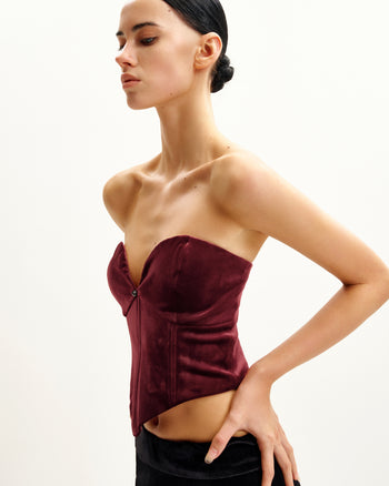Top Corset en Velours à Décolleté Bas Anna - Grenat