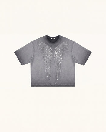 T-shirt The Angelic Dripping Crystal Wings - Gris délavé