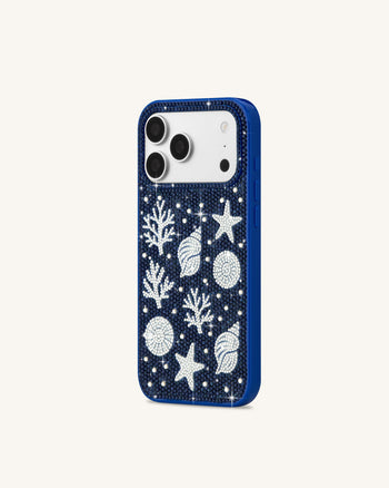 Coque de téléphone coquillage en cristaux artificiels - Bleu