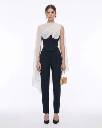 Top corset bustier avec cape transparente - Noir et blanc