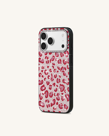 Coque de téléphone imprimé léopard audacieux en cristaux artificiels - Noir