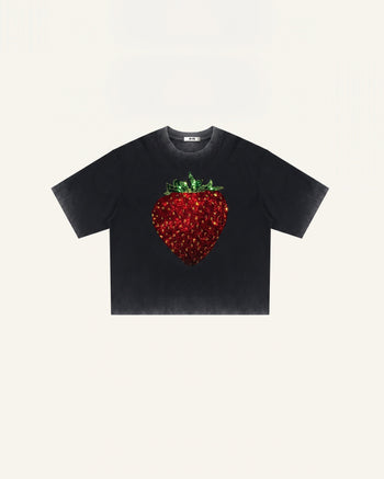 T-shirt graphique fraise en cristal - Noir délavé
