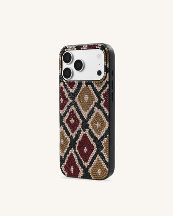 Coque de téléphone géométrique à strass - Marron