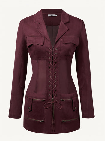 Robe courte avec veste corset en suédine - Bordeaux