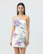 Robe courte à appliqué d'orchidée sabot - Blanc