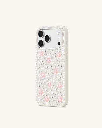 Coque de téléphone étoile ornée de perles - Blanc