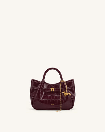 Maeve Mini sac à main avec breloque teckel - Effet croco bordeaux