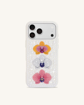 Coque de téléphone orchidée florale en perles - Blanc
