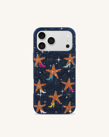 Coque de téléphone étoile de mer en strass - Bleu