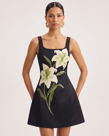 Lily Robe courte trapèze sans manches à imprimé floral - Noir