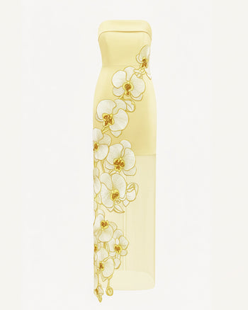 Robe brodée d'orchidées – Jaune