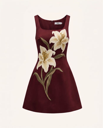 Lily Robe courte trapèze sans manches à imprimé floral - Bordeaux