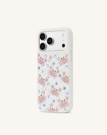 Coque de téléphone à motif crabe et fausses perles - Blanc