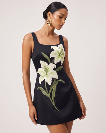 Lily Robe courte trapèze sans manches à imprimé floral - Noir