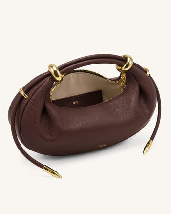 Ellie Sac à main demi-lune avec anneau métallique - Marron foncé