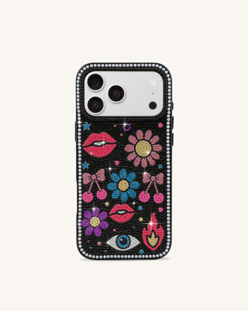 Coque de téléphone rétro iconique en cristal artificiel - Noir