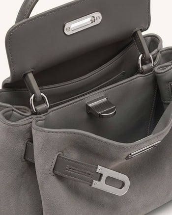Rhea Petit sac porté épaule à double boucle en faux daim - Gris fumé