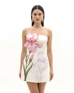 Robe courte à appliqué d'iris - Blanc
