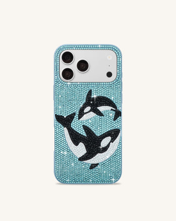 Coque de téléphone paire d'orques en cristaux artificiels - Bleu clair