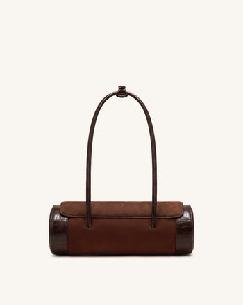 Maelis Sac baril en faux daim avec garniture façon croco - Marron foncé