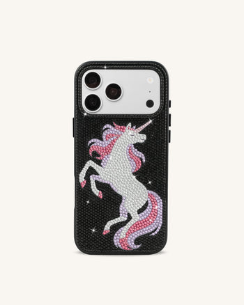 Coque de téléphone strass licorne - Noir