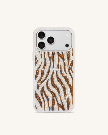 Coque de téléphone rayures zèbre en perles - Blanc
