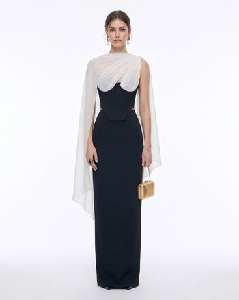 Top corset bustier avec cape transparente - Noir et blanc