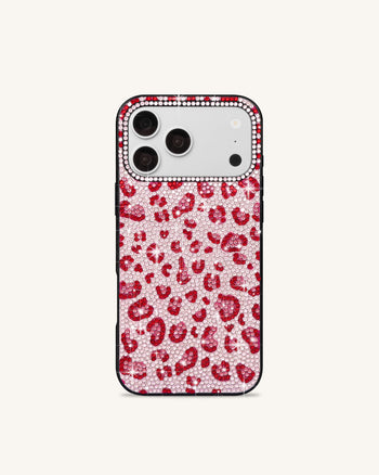 Coque de téléphone imprimé léopard audacieux en cristaux artificiels - Noir