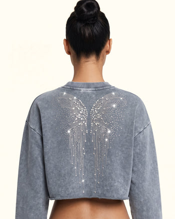 Sweat-shirt à ailes de cristal dégoulinantes angéliques - Nuage de cendres Don't Touch Me!
