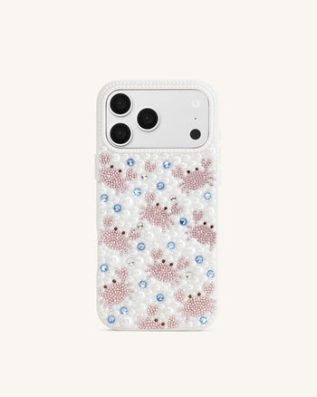 Coque de téléphone à motif crabe et fausses perles - Blanc