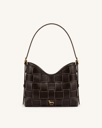 Nadine Sac hobo tressé motif teckel - Marron foncé