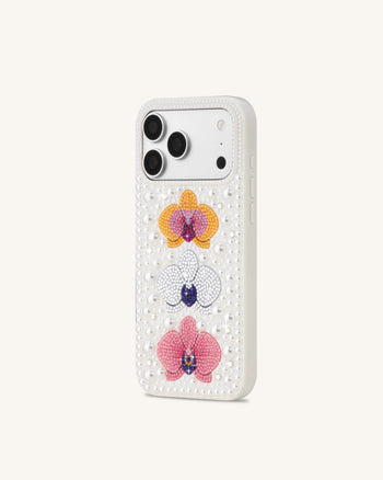 Coque de téléphone orchidée florale en perles - Blanc