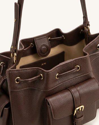 Harper Sac porté épaule à cordon de serrage - Marron