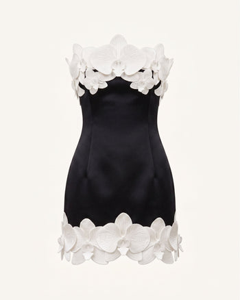 Robe courte bustier à garniture orchidée - Noir et ivoire