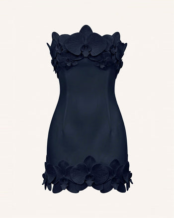 Robe courte bustier à garniture orchidée - Bleu foncé