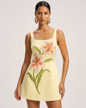 Lily Robe courte trapèze sans manches à imprimé floral - Jaune