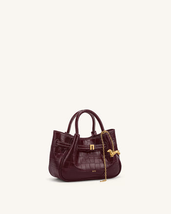 Maeve Mini sac à main avec breloque teckel - Effet croco bordeaux