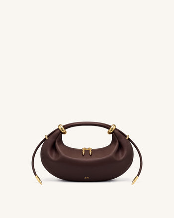 Ellie Sac à main demi-lune avec anneau métallique - Marron foncé