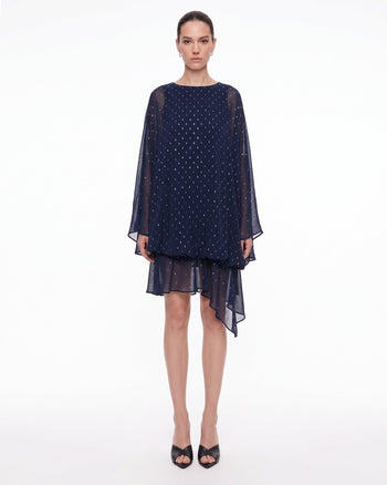 Robe longue transparente ornée à ourlet ballon - Bleu marine