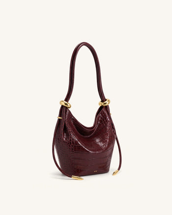 Ellie Sac seau orné d'un anneau métallique - Effet croco bordeaux