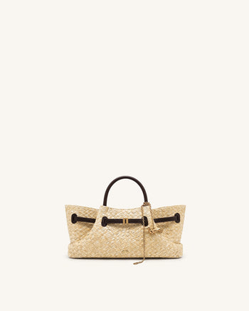 Maeve Sac cabas en paille synthétique avec breloque teckel en métal - Marron