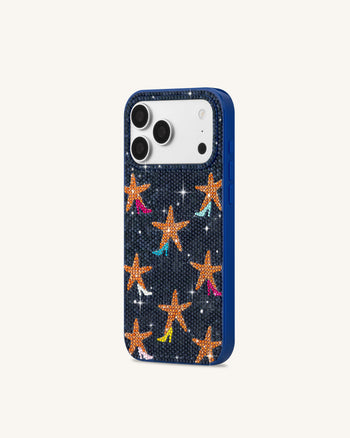 Coque de téléphone étoile de mer en strass - Bleu