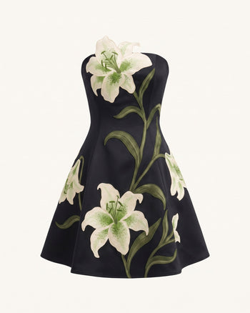 Lily Robe courte trapèze bustier à imprimé floral - Noir
