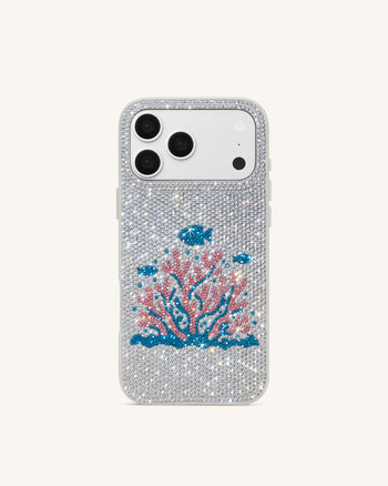 Coque de téléphone en cristal artificiel corail rose - Blanc