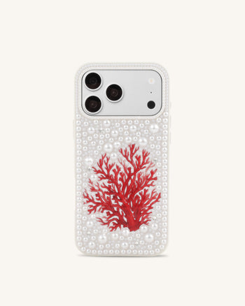 Coque de téléphone perle corail rouge - Blanc