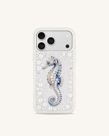 Coque de téléphone perle hippocampe - Blanc