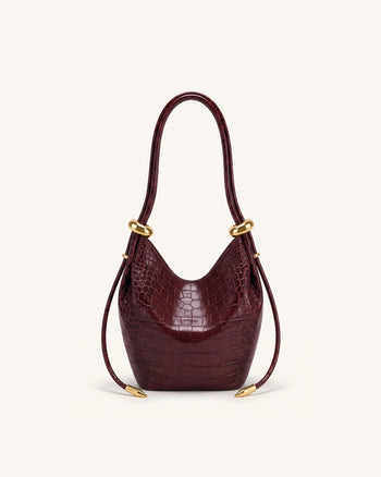 Ellie Sac seau orné d'un anneau métallique - Effet croco bordeaux