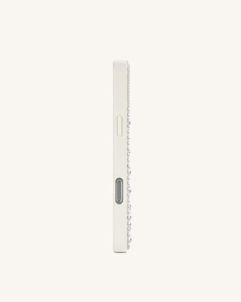 Coque de téléphone nœud en perles et cristaux artificiels - Blanc