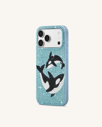 Coque de téléphone paire d'orques en cristaux artificiels - Bleu clair