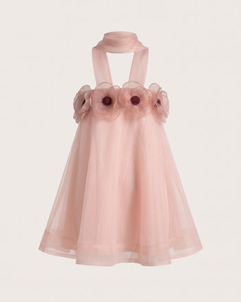 Poppy Robe courte dos nu drapée brodée - Rose poudré